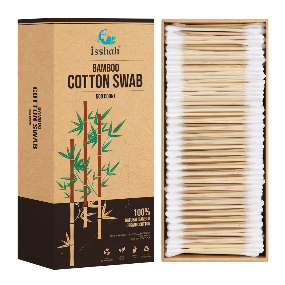 Isshah hisopos de bambú, 500 unidades, certificado FSC y aprobado por PETA, para belleza y limpieza suave