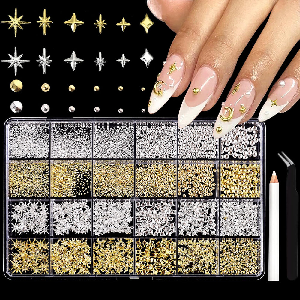 ITPOYOL estrellas 3D para uñas en oro y plata para acentos brillantes.