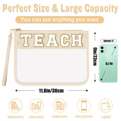 izuzta TEACH, bolso de PVC transparente con monograma, ideal para aeropuerto y viajes.