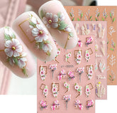 Pegatinas jmeowio con relieve 3D de flores y hojas para uñas rápidas.