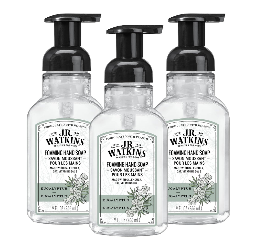 J.R. Watkins jabón espuma con dispensador, aroma eucalipto, hidrata las manos.