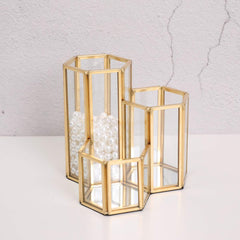 K COOL escritorio ordenado con este porta accesorios dorado de vidrio.