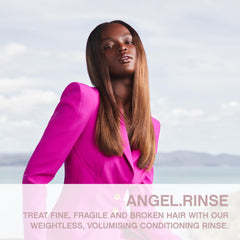 Aplicación suave con ANGEL.RINSE, textura cremosa para cabello fino.