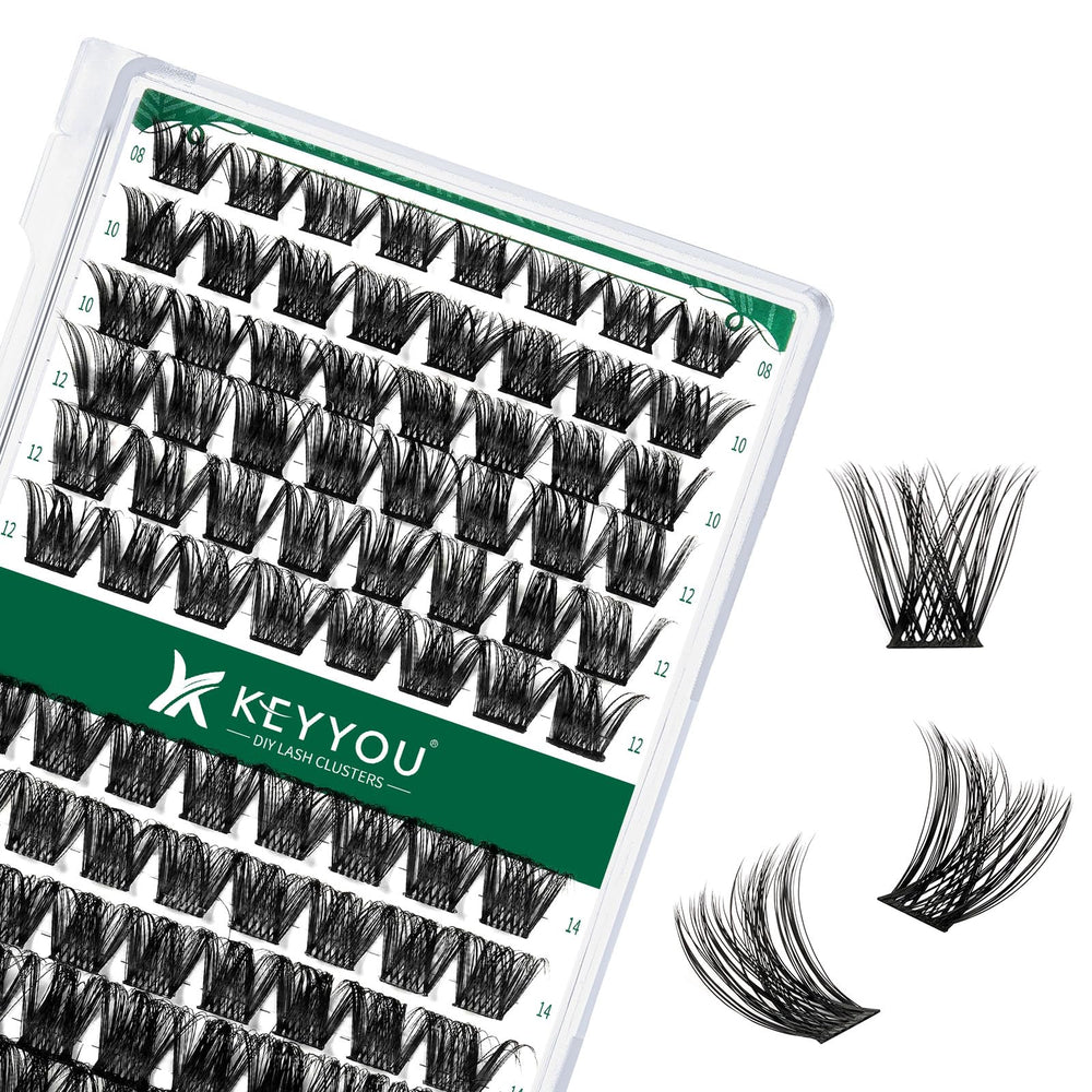 KEYYOU conjunto de 96 clústeres de pestañas para un look voluminoso y natural.