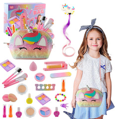 KIDDYCOLOR kit de maquillaje 21 piezas con bolsa unicornio grande para viaje.