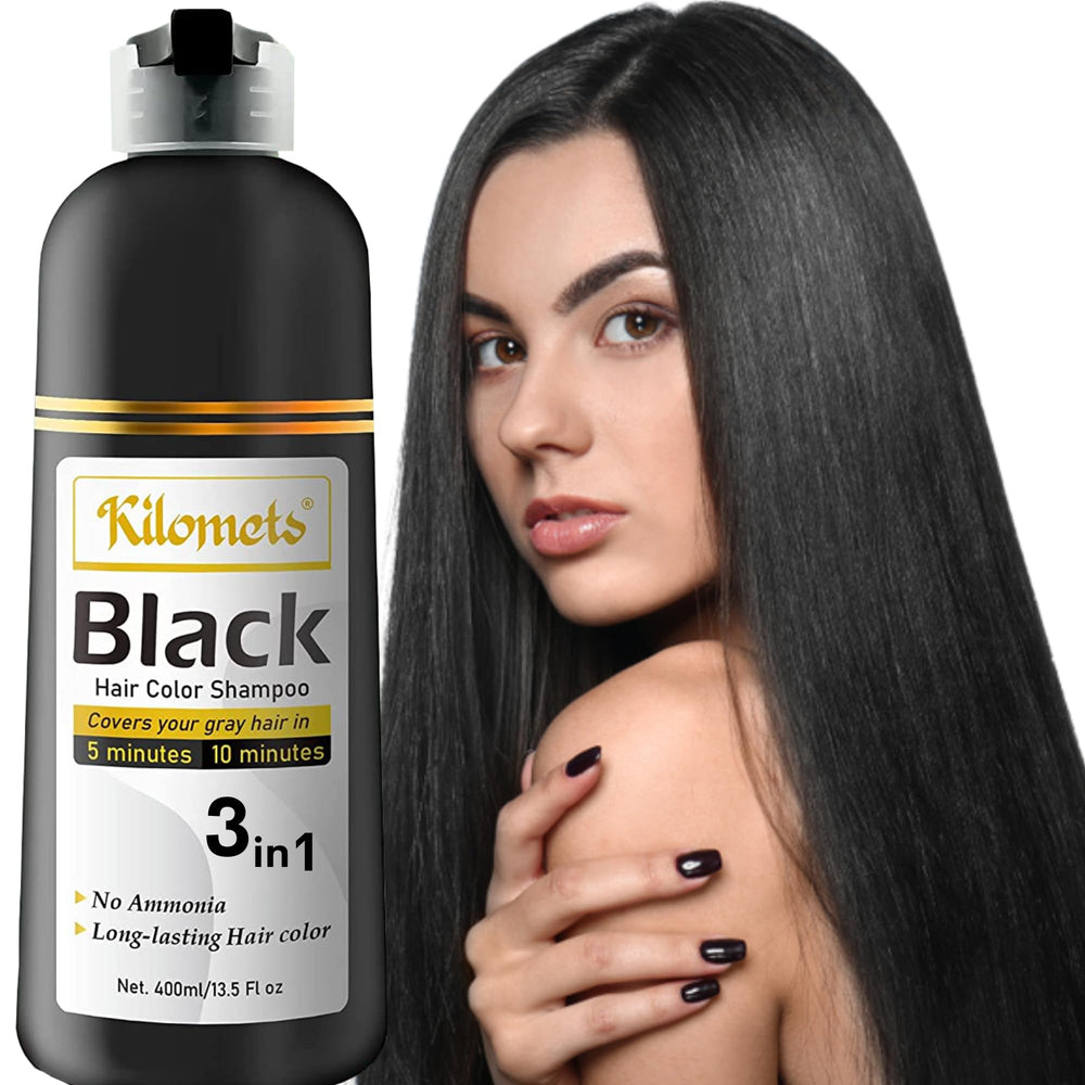 Kilomets champú teñidor para cabello negro en botella, seguro para uso diario