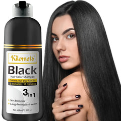 Kilomets champú teñidor para cabello negro en botella, seguro para uso diario