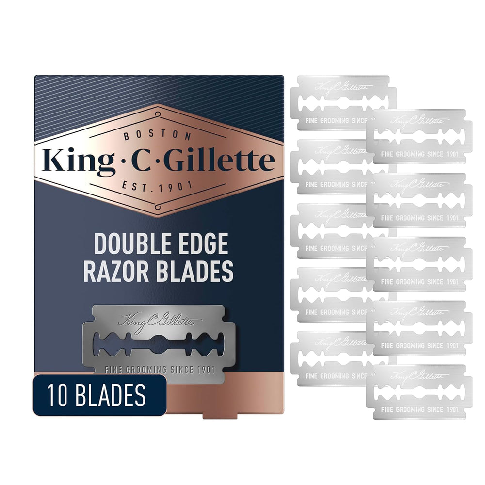 King C. Gillette cuchillas doble filo con recubrimiento platino para delinear patillas con precisión.