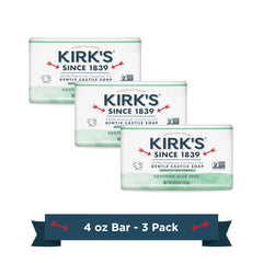 Kirk's Jabón de Castilla suave con aloe vera, presentación de tres unidades para uso diario.