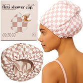 Kitsch Gorro de Ducha con patrón terracota en cuadros protege el peinado durante la ducha