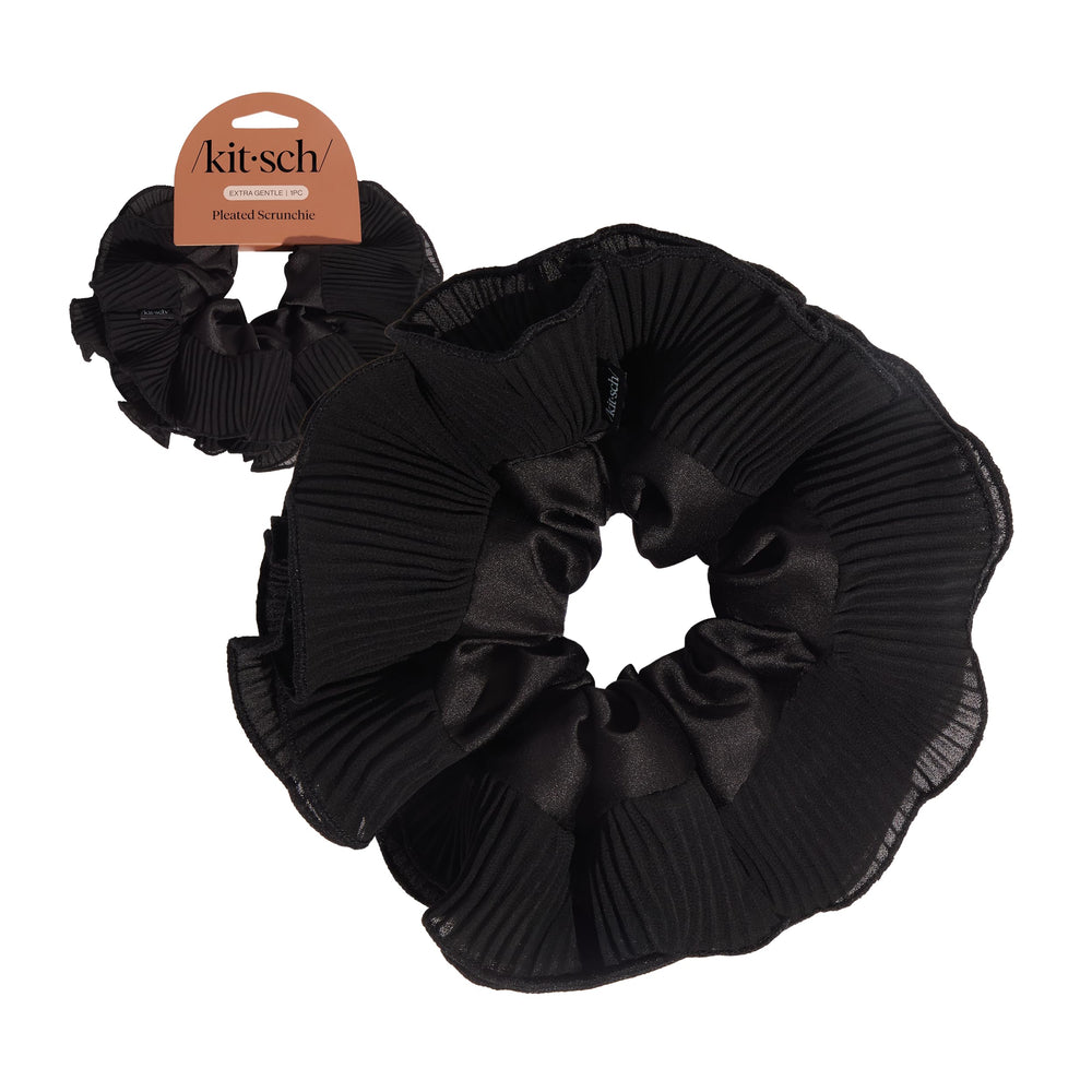 Kitsch coletero plisado negro con textura elegante para peinados duraderos