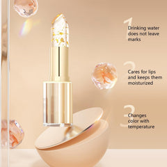 Empaque dorado de cristal del labial cambio-color, aspecto elegante.