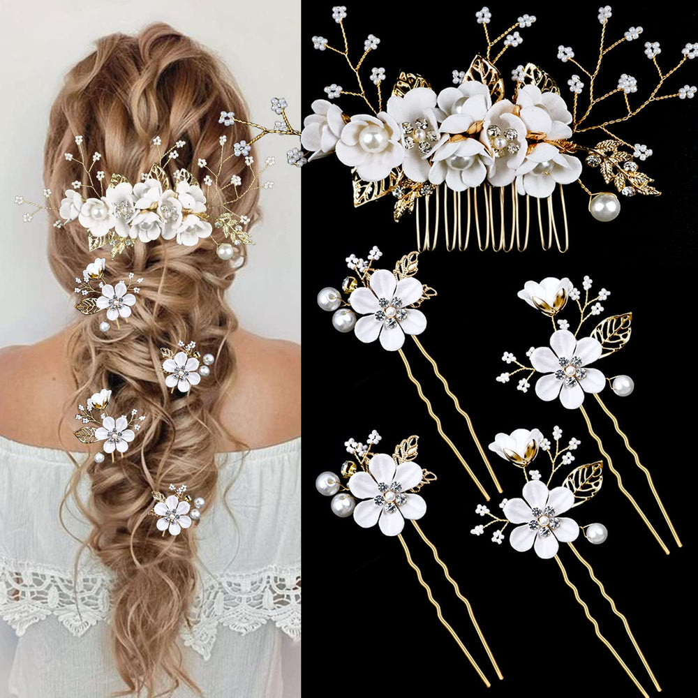 LAPOHI horquilla de boda flor con cristal y perlas para recogido elegante.
