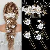 LAPOHI horquilla de boda flor con cristal y perlas para recogido elegante.