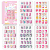 Uñas infantiles Laza con brillo arcoíris para fiestas.