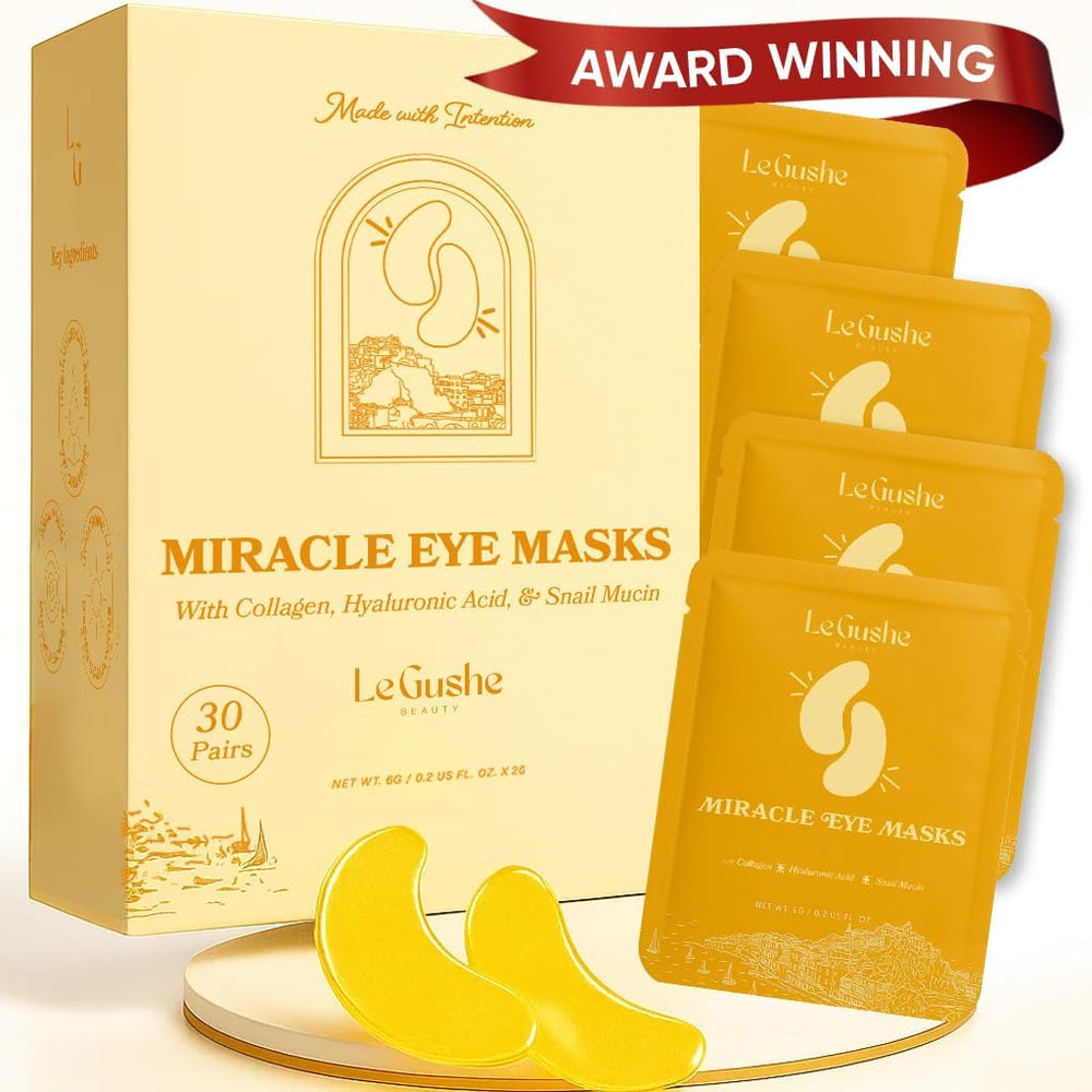 LE GUSHE Gold Under Eye Patches tackle puffy eyes for a refreshed look.