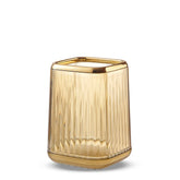Lebenrich contenedor de cepillos de maquillaje acrílico dorado estriado para tocador.
