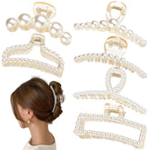 Pinza de pelo grande Leezmark con perlas, ideal para sujetar peinados firmemente.