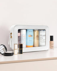 LETGO estuche maquillaje transparente con cremallera, diseño compacto y resistente.