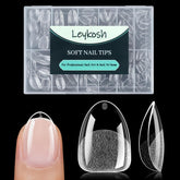 LEYKOSH puntas de uñas almendra, 216 unidades en empaque práctico para uso en casa.