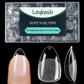 Leykosh puntas de uñas almendra corta, diseño limpio para principiantes en manicura casera.
