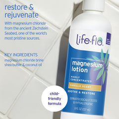 LIFE-FLO loción de magnesio, aplicación en mano para masajes relajantes.