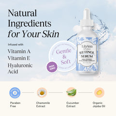 LilyAna Naturals Retinol Serum - hialurónico: hidratación profunda y piel más flexible.