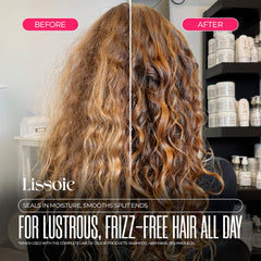 Aplicación de Lissoie para cabello sedoso sin pesadez.