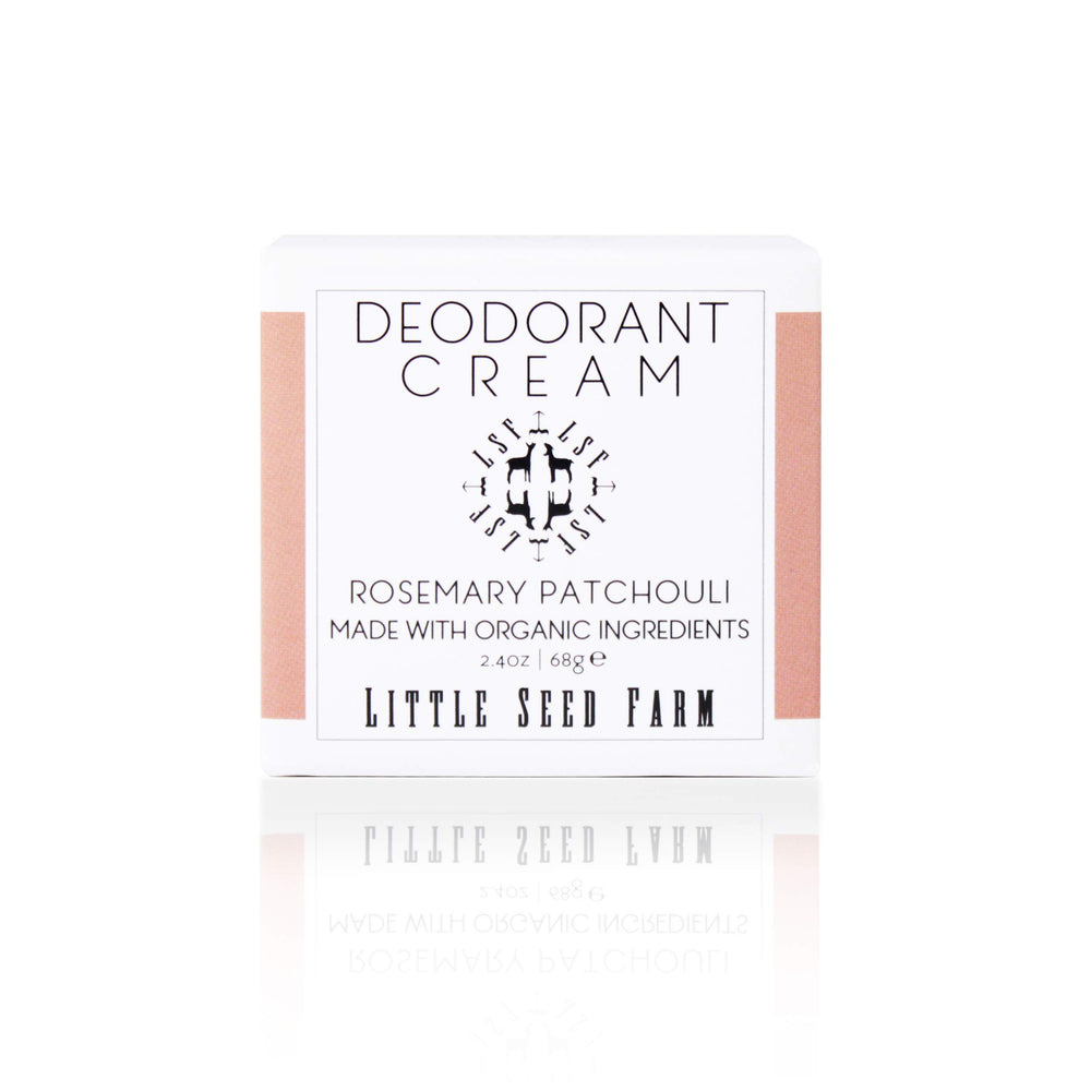 Desodorante natural Little Seed Farm con romero y patchouli, aroma suave para piel sensible.