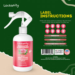 Locsanity: spray diario rosas y menta para frescura del cuero cabelludo.