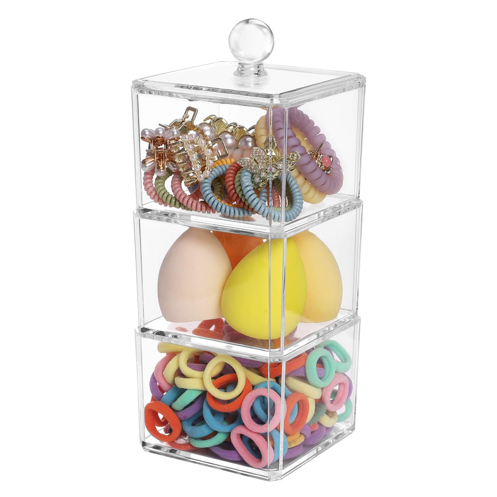 LOHRYVIO organizador acrílico para cabello con tres compartimentos apilables