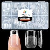 Luckyfairy puntas de uñas cuadradas cortas para acabado duradero