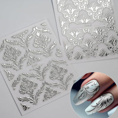Lukmexor stickers uñas diseños florales plateados, combinan con manicuras naturales o artificiales.