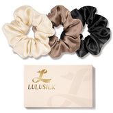 Scrunchies LULUSILK de seda Mulberry para dormir; suavidad que cuida el cabello.