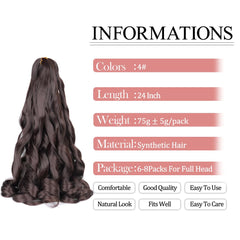 Luoyudu extensiones crochet frances rizo 24 pulgadas, estilo versátil.