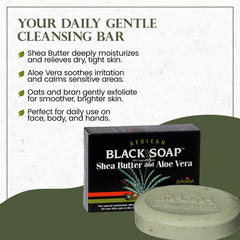 Madina jabón negro africano exfoliante suave con avena y salvado para renovación.