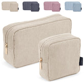 MAGEFY neceser en pana acolchada beige frente, diseño elegante y práctico.