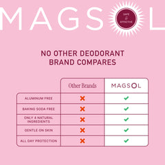 magsol organics desodorante magnesio, libre de aluminio y bicarbonato para piel sensible