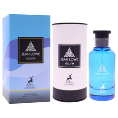 Jean Lowe Azure, etiqueta visible que identifica una fragancia floral especiada.