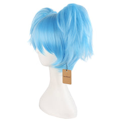 MapofBeauty peluca azul claro 12 pulgadas, detalle de las tres colas para peinados versátiles