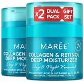 MAREE Crema facial colágeno dos piezas frente: hidratación y elasticidad posibles.