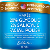 MAREE Pads con ácido glicólico 20% en empaque elegante para exfoliar suavemente.