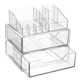 Masirs organizador de maquillaje acrílico, vista frontal, acceso rápido a cosméticos y accesorios.