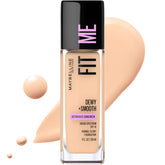 Base Maybelline Fit Me, fondo líquido porcelana, frasco práctico para uso diario con brillo suave.