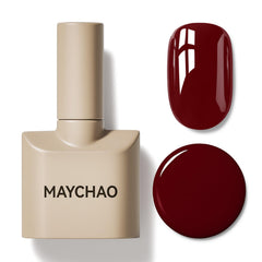 MAYCHAO esmalte gel burgundy botella, acabado intenso y duradero.