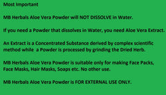Origen India: MB Herbals Aloe Vera Powder para usos cosméticos naturales