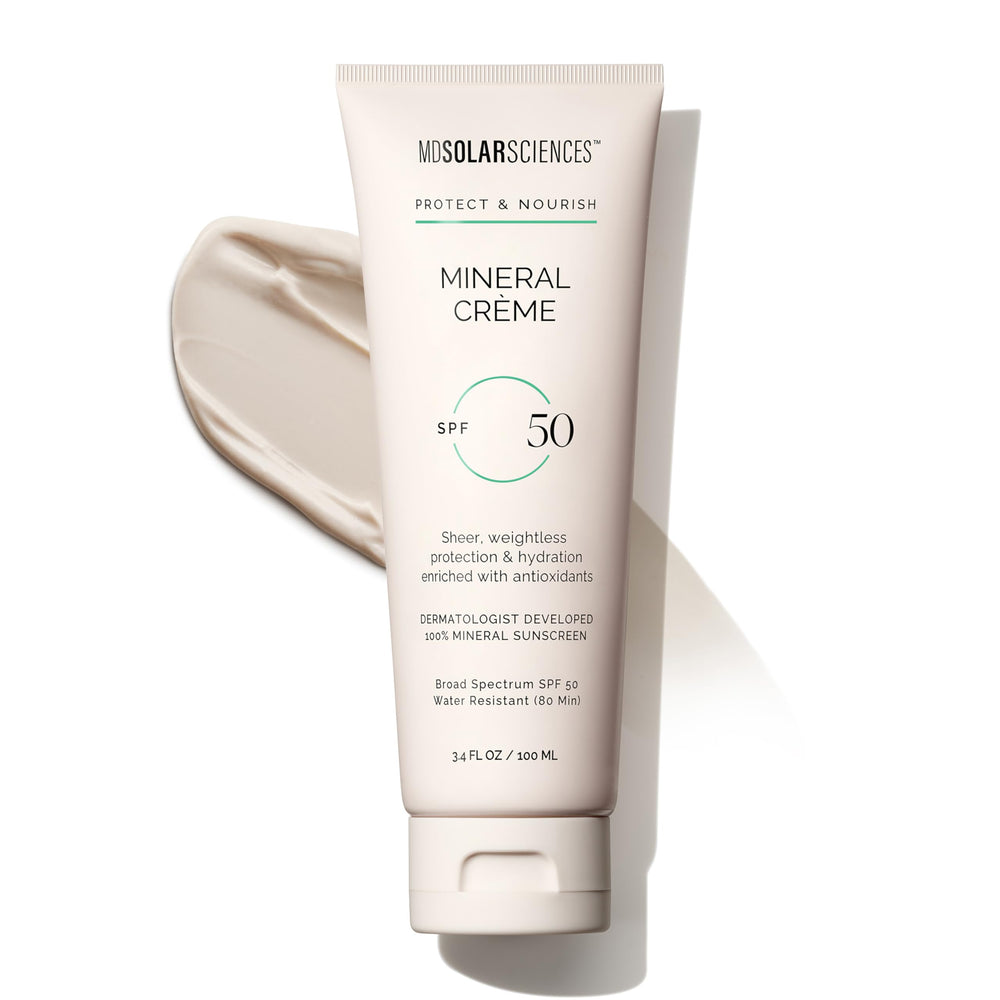 MDSolarSciences crema solar mineral SPF 50, frontal del envase, protección amplia para piel