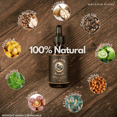 Melanin Kings Mezcla natural de aceites, textura suave para la barba.