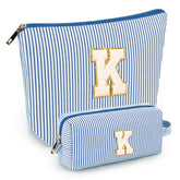 Mibasies bolsa de maquillaje inicial dos piezas azul, ideal para viajar ligero y organizado.