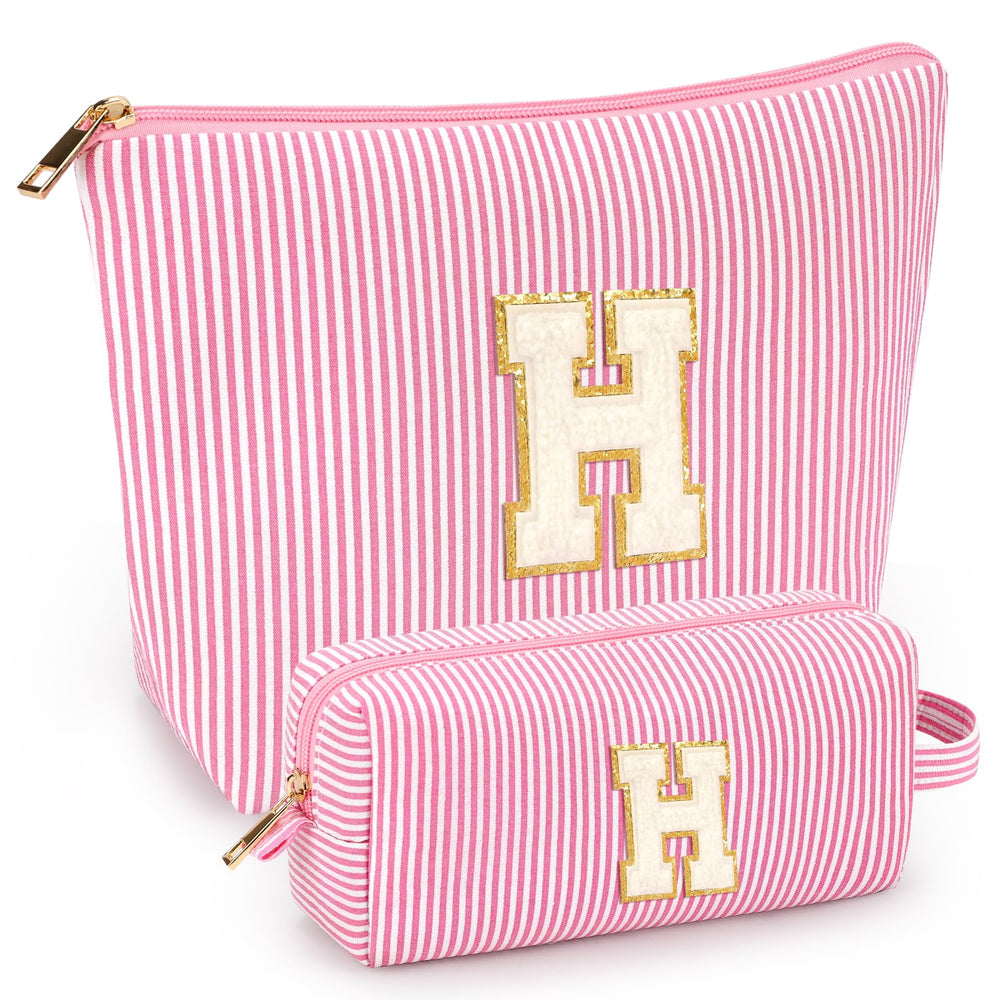 Bolsa de maquillaje doble de mibasies en rosa, ideal para viajes y organización.